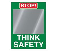 V Safety Stop! Think Safety - Señal de seguridad (300 x 400 mm, 2 mm, plástico rígido)
