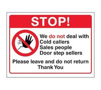 V Safety Stop! We Do Not Deal With Cold Callers, Sales People, Door Step... 200 x 150 mm - Señal de seguridad compuesta de aluminio de 3 mm