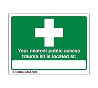 V Safety The Nearest Trauma Kit Is Located - Call 999-600 x 450 mm - 3 mm compuesto de aluminio