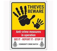 V Safety Thieves Beware/Anti-Crime Measures/See It-Report It-Stop It/Community Crime Watch 300 x 400 mm - Señal de seguridad compuesta de aluminio cepillado de 3 mm