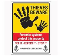 V Safety Thieves Beware/Forensic Systems/See It-Report It-Stop It/Community Crime Watch 150 x 200 mm - Señal de seguridad compuesta de aluminio cepillado de 3 mm