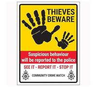 V Safety Thieves Beware/Suspicious Behaviour/See It-Report It-Stop It/Community Crime Watch 300 x 400 mm - Señal de seguridad compuesta de aluminio de 3 mm