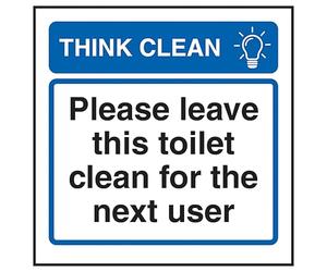 V Safety Think Clean Please Leave This Toilet Clean For The Next User - Señal de seguridad compuesta de aluminio cepillado de 3 mm, 100 x 100 mm