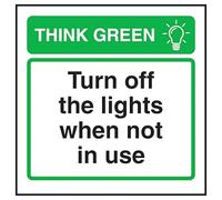 V Safety Think Green Turn Off The Lights When Not in Use - Señal de seguridad de vinilo autoadhesiva, 100 x 100 mm