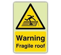 V Safety Warning Fragile Roof Sign - Señal de seguridad (400 x 600 mm | Brilla en la oscuridad, plástico rígido de doble brillo, señalización de advertencia de peligro, fabricado en Gran Bretaña
