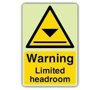 V Safety Warning Limited Headroom Sign - Señal de advertencia de seguridad | Brilla en la oscuridad, plástico rígido de triple brillo, señalización de advertencia de peligro, fabricado en Gran Bretaña