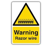 V Safety Warning Razor Wire Señal de seguridad - 200 x 300 mm - brilla en la oscuridad, plástico rígido de 1 mm