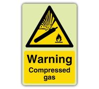 V Safety Warning Señal de gas comprimido, 200 x 300 mm, vinilo triple | Vinilo autoadhesivo que brilla en la oscuridad, triple brillo, señalización de advertencia de peligro