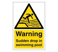 V Safety Warning Sudden Drop In Swimming Pool - Retrato 300 x 400 mm - Señal de seguridad de vinilo autoadhesivo
