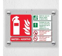 V Safety Water + Additive Fire Extinguisher, 150 x 100 mm, acrílico plexiglás fundido transparente