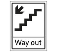 V Safety Way Out Flecha abajo escaleras izquierda, 200 x 300 mm - Señal de seguridad autoadhesiva de vinilo que brilla en la oscuridad