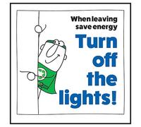 V Safety When Leaving Save Energy Turn Off The Lights! Man Left 100 x 100 mm - Señal de seguridad de vinilo autoadhesivo
