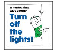 V Safety When Leaving Save Energy Turn Off The Lights! Man Right 100 x 100 mm - Señal de seguridad de vinilo autoadhesivo
