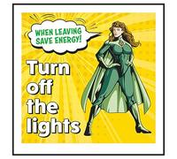 V Safety When Leaving Save Energy! Turn Off The Lights Superwoman 100 x 100 mm - Vinilo autoadhesivo - Señal de seguridad con efecto de aluminio