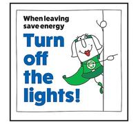 V Safety When Leaving Save Energy Turn Off The Lights! Woman Right 100 x 100 mm - Señal de seguridad de vinilo autoadhesivo
