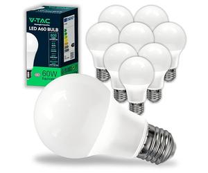 V-TAC 10x Bombillas LED E27, Edison - A60, 8,5W (Equivalente a 60W) - 806 Lumen - 4000K Blanco Neutro - Apertura del Haz de Luz 200° - Máxima Eficiencia y Bajo Consumo,