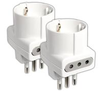 V-TAC 2 x Regleta Adaptador Triple con 2 Tomas 10 A + 1 Toma Frontal bipaso Schuko y Enchufe 16 A - Adaptador de Corriente de Pared para casa, Oficina, Tienda, Empresa, Blanco - Máx. 1500 W