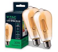 V-TAC 2x Bombilla LED Filamento Ámbar ST64 - E27-8W (Equivalente a 50W) - 720 Lumen - 2 Bombillas Cristal Vintage Retro - Máxima Eficiencia y Ahorro Energético - 2200K Blanco Cálido