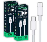 V-TAC 2x Cable USB-C a USB-C de 1 Metro para Smartphone, Iphone, Smasung, Computer, Tableta - PD 60W - Cable Tipo-C para Carga rápida y transmisión de Datos - Compatible Xiaomi, Galaxy y Pixel