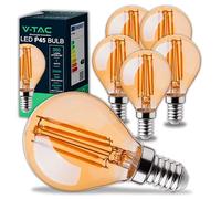 V-TAC 6x Bombillas LED Filamento P45 Ámbar E14-4W (Equivalente a 30W) - 400 Lumen - Bombilla Pelota de Golf - Bombilla Cristal Vintage Retro - Blanco Cálido 2200K