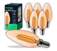 V-TAC 6x Bombillas LED Filamento Vela Ámbar E14-4W (Equivalente a 30W) - 350 Lumen - Bombilla Máxima Eficiencia y Ahorro Energético - Bombilla Cristal Vintage Retro- Blanco Cálido 2200K
