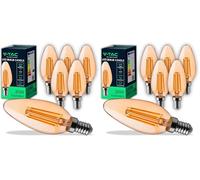 V-TAC 6x Bombillas LED Filamento Vela Ámbar E14-4W (Equivalente a 30W) - 350 Lumen - Bombilla Máxima Eficiencia y Ahorro Energético - Bombilla Cristal Vintage Retro- Blanco Cálido 2200K (Paquete de 2)