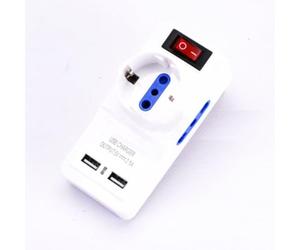 V-TAC - Adaptador múltiple triple bipaso/Schuko con toma alemana y toma bipaso estándar italiana con 2 tomas USB e interruptor luminoso - SKU 8830