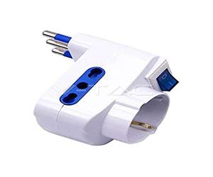 V-TAC - Adaptador múltiple triple Schuko con toma alemana y tomas de corriente estándar italiana, interruptor luminoso-sku 8716