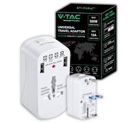 V-TAC Adaptador Universal de Viaje con Enchufe USA, Europa, UK, AUS + Puertos 2 USB - Toma de Corriente Internacional de Viaje con protección contra sobrecarga para Dispositivos eléctricos