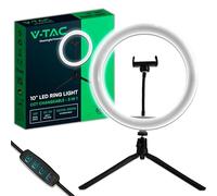 V-TAC Anillo de Luz de Mesa Regulable para Selfies, Videos, Fotos, TikTok - Aro de Luz Lámpara LED para Smartphone con 3 Modos de Iluminación - Trípode y Control Remoto para Instagram y Youtube