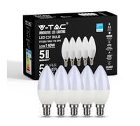 V-TAC - Bombilla LED de bajo consumo (7 W, con casquillo de rosca Edison pequeño E14, no regulable, clase energética A+), 5 unidades, 4000k Día blanco, E14, 5.00W 240.00V, pack de 5