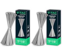 V-TAC Bridas de Acero Inoxidable para Cables - Medida 4,6 mm x 200 mm - 100 Unidades - Bridas Multiusos para Cableado - Sujeta Cables para Electricistas, Mecánicos, Tuberías de Hierro - Metalicas