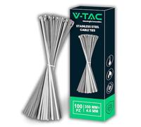 V-TAC Bridas para Cables de Acero Inoxidable - [ MUY LARGAS: 35 CM ] - Paquete de 100 PIEZAS - Ancho 4.6 mm - Bridas para Cableado Multiuso - Sujetacables para Electricista, Mecánico y Tubos Metálicos