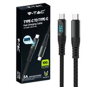 V-TAC Cable USB-C a USB-C con pantalla LED - Cable tipo C 100 W PD 5A - 1 metro - Cable para Smartphone, Ordenador Tablet de Nylon para Carga Rápida y Transmisión de Datos - Compatible con Iphone y