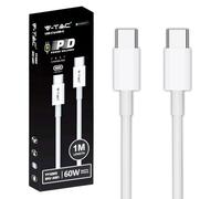 V-TAC Cable USB-C a USB-C de 1 Metro para Smartphone, Iphone 15 PRO, Computadora, Tableta - PD 60W - Cable Tipo-C para Carga rápida y transmisión de Datos - Compatible Iphone y Samsung