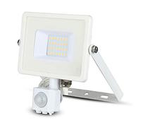 V-TAC Faro LED chip Samsung 20 W con sensor de movimiento y crepuscular e interruptor manual de bloqueo color blanco 4000 K IP65