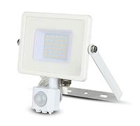 V-TAC Faro LED chip Samsung 30 W con sensor de movimiento y crepuscular e interruptor manual de bloqueo color blanco 6400 K IP65