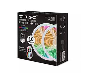 V-TAC Kit de 2 tiras LED RGB SMD5050 4,8 W/M 12 V IP20 + controlador + fuente de alimentación + mando a distancia