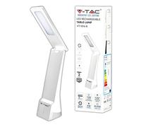 V-TAC Lampada da Tavolo LED Ricaricabile - Design Moderno - Dimmerabile 3 in 1 con Comandi Touch - Lampada Bianca e Argento da Ufficio e Scrivania con Protezione Occhi - Testa Ruotabile 120°