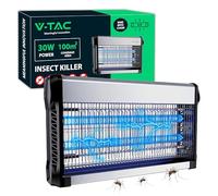 V-TAC Lampara Antimosquitos Eléctrica 30W con Área de Acción de 100 m² - Diseño Delgado - Mosquitera con Tubo LED Azul UV para Uso Interior y Exterior - Trampa Eléctrica contra Mosquitos e Insectos