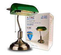 V-TAC Lámpara de Escritorio de Banquero de Vidrio - Lámpara de Mesa Retro Clásica Vintage - Portalámparas con Difusor de Cristal Verde Inclinable 90° - E27 - Diseño Particular