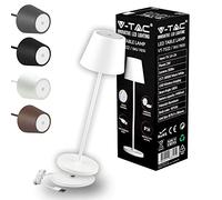 V-TAC Lámpara de Mesa Inalámbrica LED Regulable con Controles Táctiles - Lámpara Blanca para Interiores y Exteriores - Hogar o Restaurante - Batería 4400 mAh - Luz Blanca Cálida 3000K