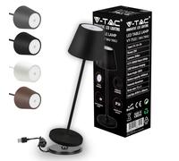 V-TAC Lámpara de Mesa Inalámbrica LED Regulable con Controles Táctiles - Lámpara Negra para Interiores y Exteriores - Hogar o Restaurante - Batería 4400 mAh - Luz Blanca Cálida 3000K