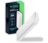 V-TAC Power Bank 10000 mAh con Carga Rápida PD 22.5W - Cargador Portatil - Batería Externa Delgada con Puerta USB Type-C y 2 Puertas USB-A - Compatible iPhone, iPad, Samsung, iPad, Xiaomi - Blanco