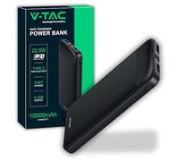 V-TAC Power Bank 10000 mAh con Carga Rápida PD 22.5W - Cargador Portatil - Batería Externa Delgada con Puerta USB Type-C y 2 Puertas USB-A - Compatible iPhone, iPad, Samsung, iPad, Xiaomi - Negro