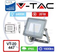 V-TAC PRO VT-20 447 Proyector LED con chip SMD Samsung 20W Color Gris 6400K IP65