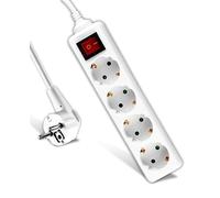 V-TAC Regleta 4 ENCHUFES con Interruptor y Cable de 1,5 Metros - Enchufe Múltiple 4 Tomas de Corriente 16A Shuko para el Hogar, Oficina, Tienda, Garaje - 250V Compacta y Práctica