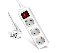 V-TAC Regleta de 3 Enchufes con Interruptor y Cable de 1,5 Metros - Enchufe Múltiple 3 Tomas de Corriente 16A Shuko para el Hogar, Oficina, Tienda, Garaje - 250V Compacta y Práctica