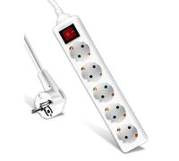 V-TAC Regleta de 5 Enchufes con Interruptor y Cable de 1,5 Metros - Enchufe Múltiple 5 Tomas de Corriente 16A Shuko para el Hogar, Oficina, Tienda, Garaje - 250V Compacta y Práctica