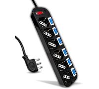 V-TAC Regleta eléctrica Negra con interruptores Independientes - 6 Tomas 10/16 A Bypass + Schuko - Enchufe 16 A - Regleta - Enchufe múltiple - Enchufe para casa, Oficina, Tienda - Color Negro